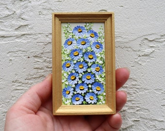 Forget-me-not Small Oil Painting Mini Original Art Floral Miniature Painting Framed Impasto Blue Flowers Artwork Wall Art