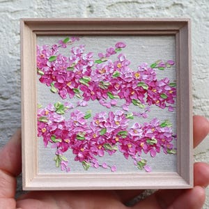 Cherry Blossom Painting Original Art Pink Flower Oil Painting Impasto Small Artwork Wall Art