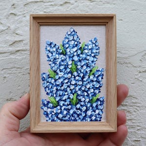 Forget-me-not Miniature Art Small Oil Painting Original Art Impasto Blue Flowers Small Artwork Framed Wall Art