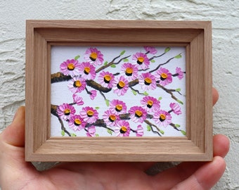 Cherry Blossom Painting Original Art Pink Flower Oil Painting Impasto Small Artwork Wall Art
