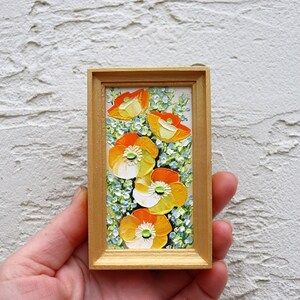 Golden California Poppy Mini Painting in Frame Small Artwork Poppy Yellow flower Oil painting Impasto Original Wall Art