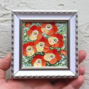 Red Poppy Miniature Oil Painting Poppies Flowers Impasto Small Artwork Original Floral Art 3х3 in