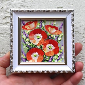 Poppy Miniature Oil Painting Red Poppies Flowers Impasto Small Artwork Original Floral Art 3х3 in