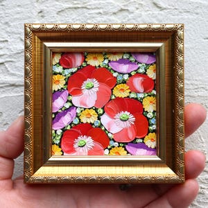 Red Poppies Oil Painting Miniature Flowers Impasto Poppy Small Artwork Original Floral Art 3х3 in