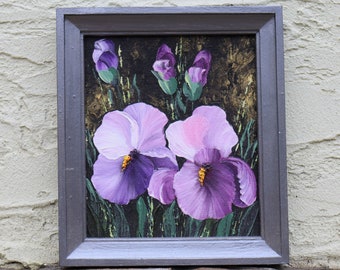 Iris Painting Original Art Purple Artwork Floral Art Flower Purple Iris Small Oil Painting Wall Art Home Decor