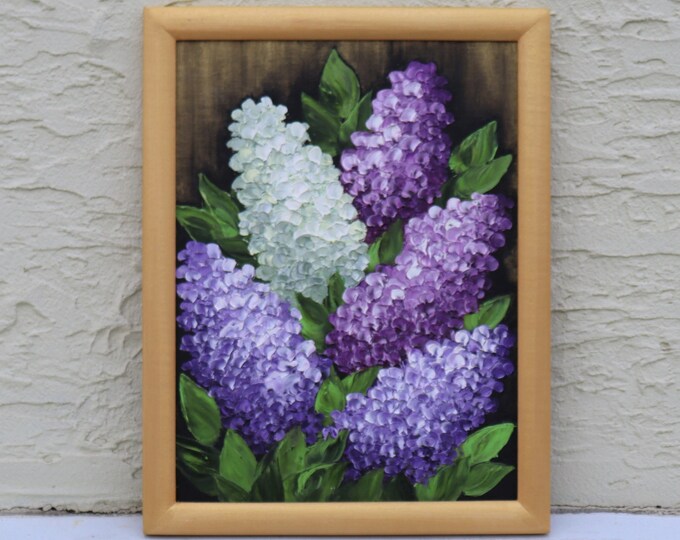 Lilac Painting Original Art Frame Impasto Flower Purple Artwork Oil