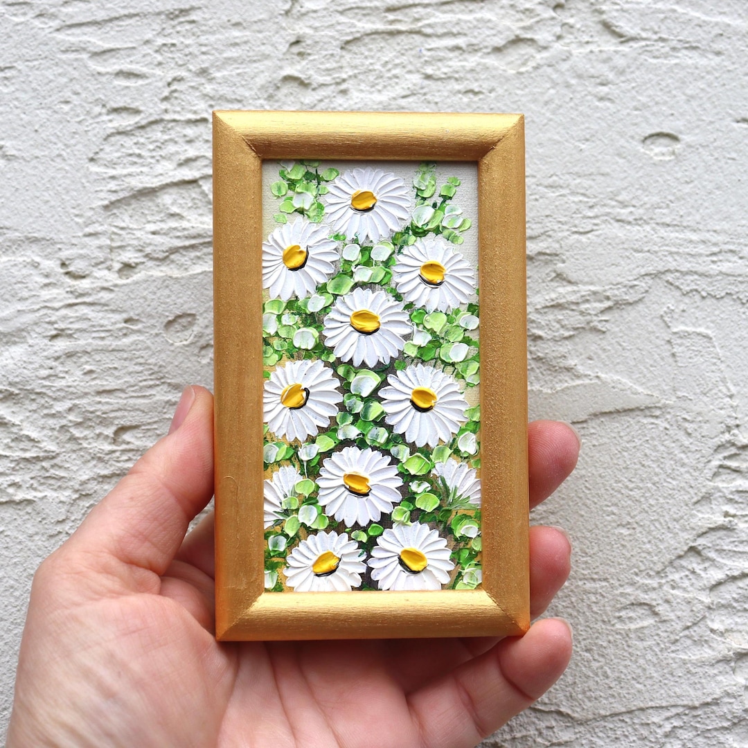 Daisy Oil Painting Miniature Original Floral Art White Flowers Artwork ...