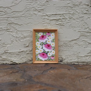 Roses Painting Small Artwork Pink Flowers Roses Daisy Oil Painting Frame Floral Miniature Impasto Original Art Wall Art image 8