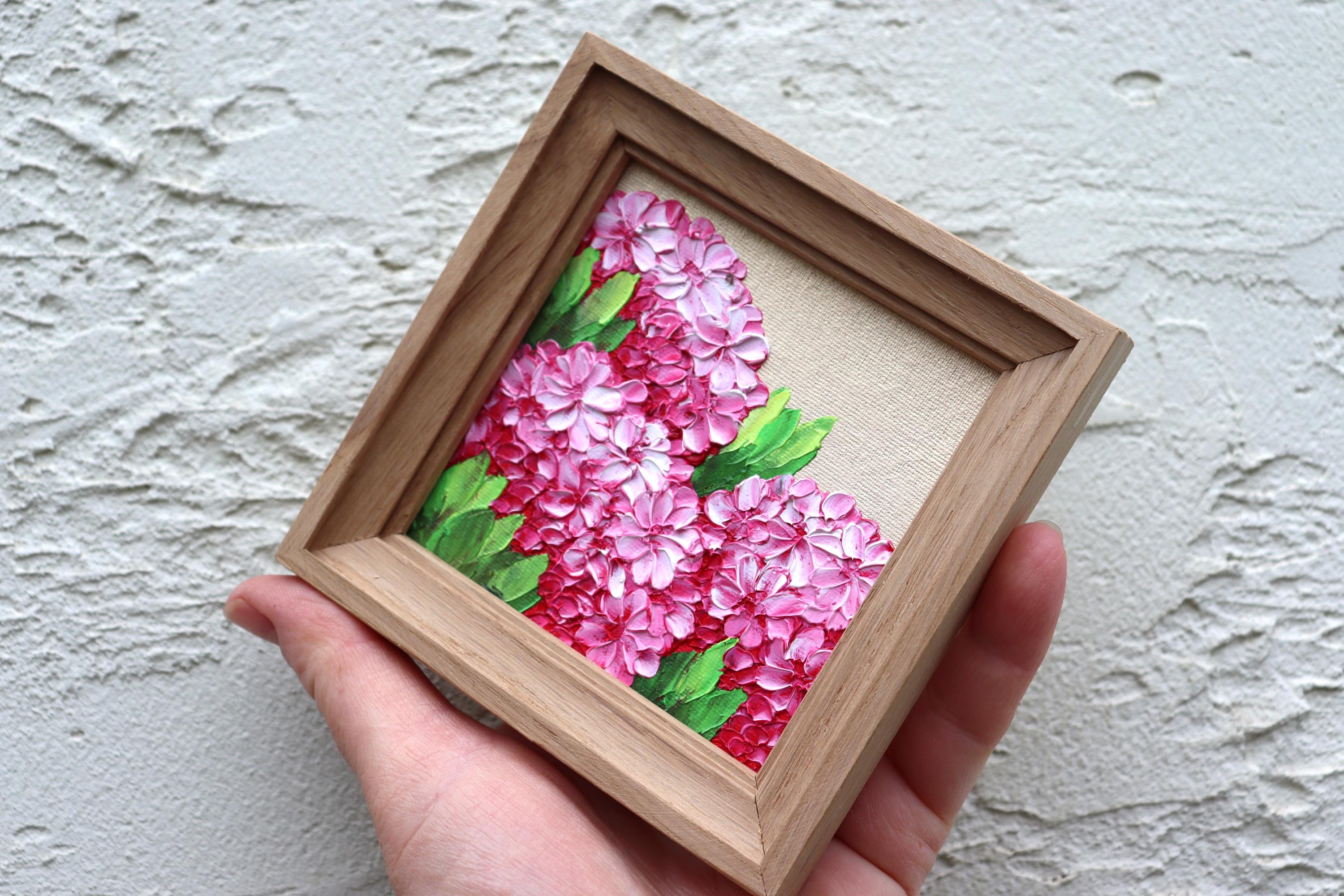 Hydrangea Oil Painting Original Pink Artwork Miniature Flowers Impasto ...