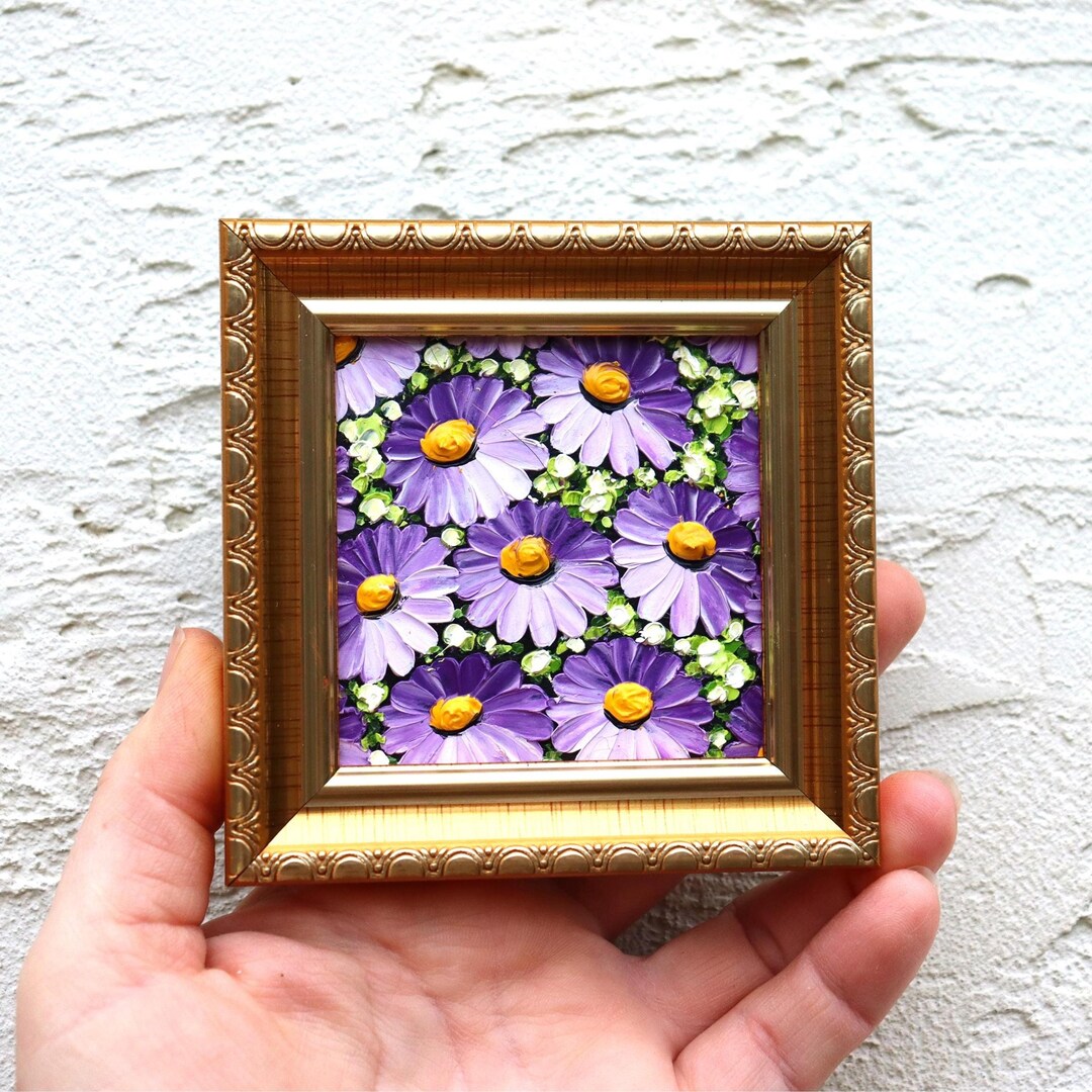 Daisy Purple Artwork Original Oil Painting Small Floral Art Hand ...