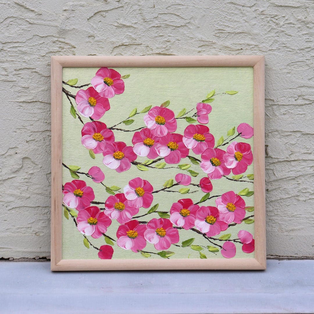 Cherry Blossom Branch Art Original Oil Painting Sakura Pink Artwork ...