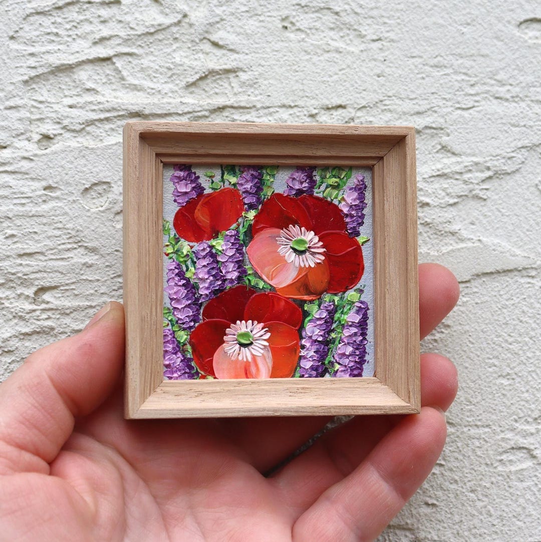 Poppy Mini Oil Painting Miniature Art Red Poppies Flowers Impasto Small ...