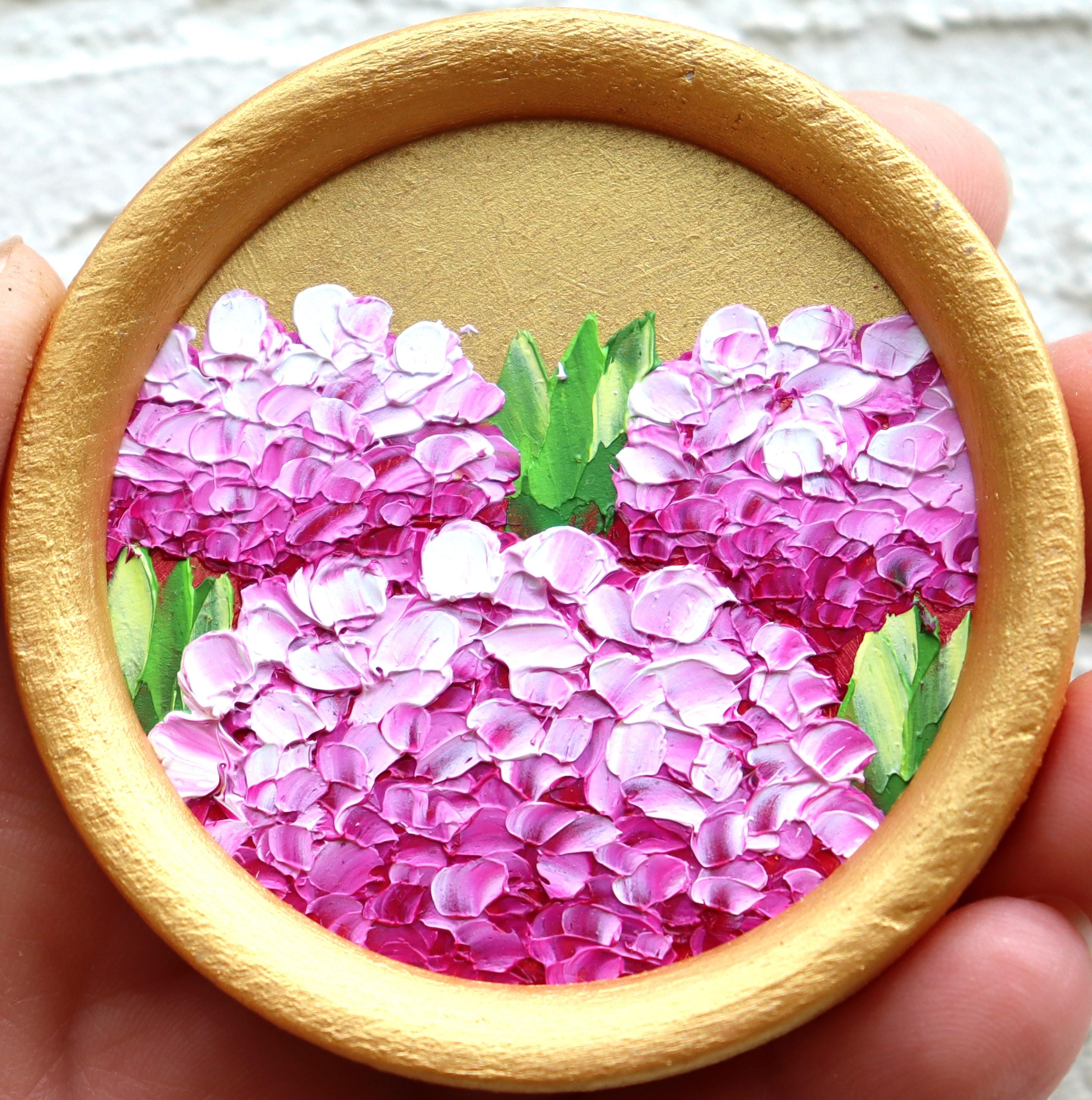 Hydrangea Oil Painting Pink Flowers Original Art Miniature Round ...