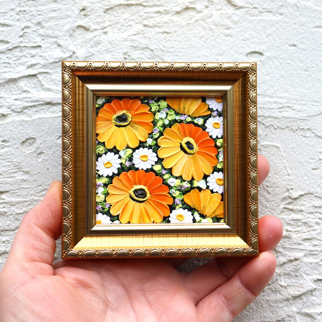 Daisy Oil Painting Original Miniature Floral Art Yellow Flowers Artwork ...