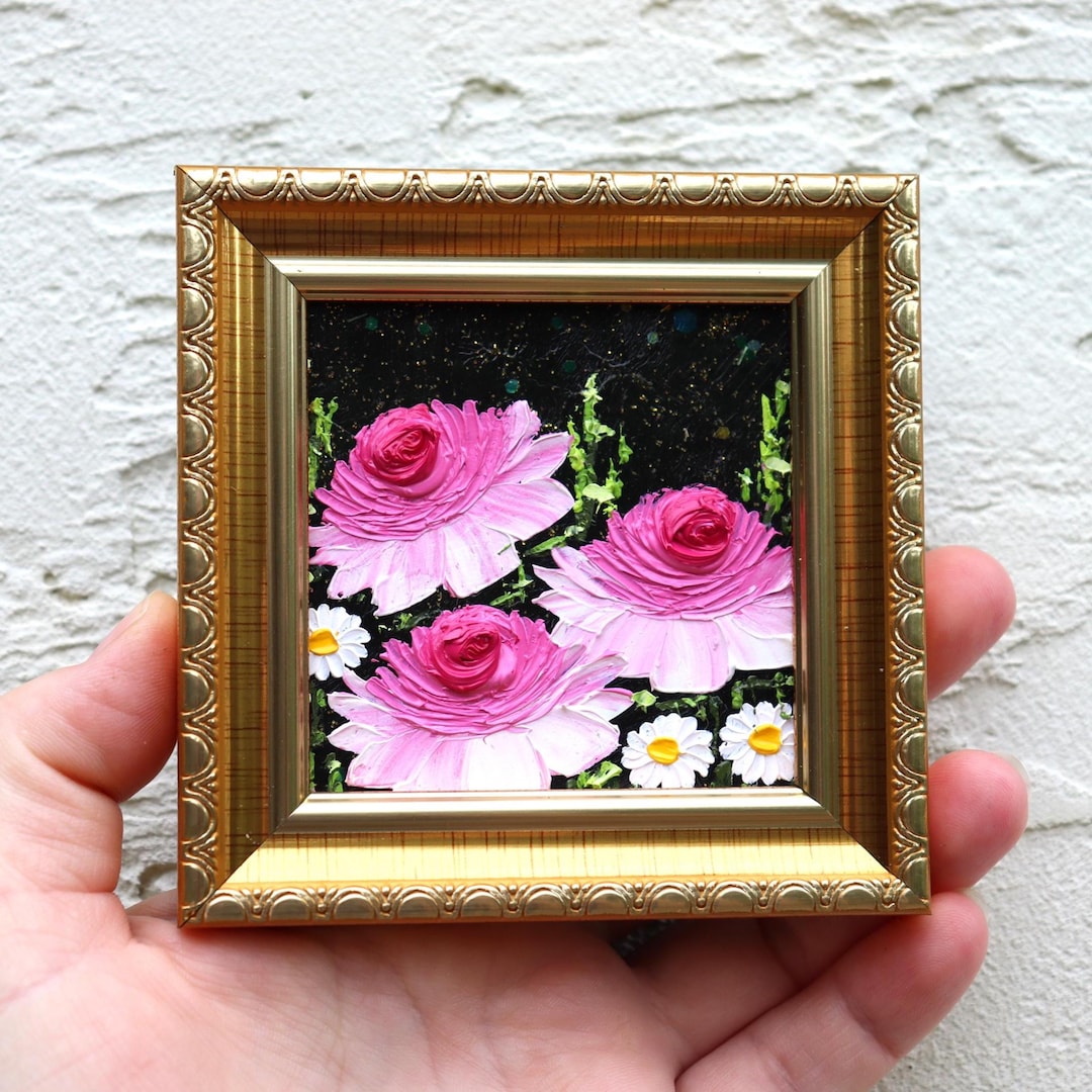 Roses Oil Painting Pink Artwork Impasto Original Small Floral Art Hand ...