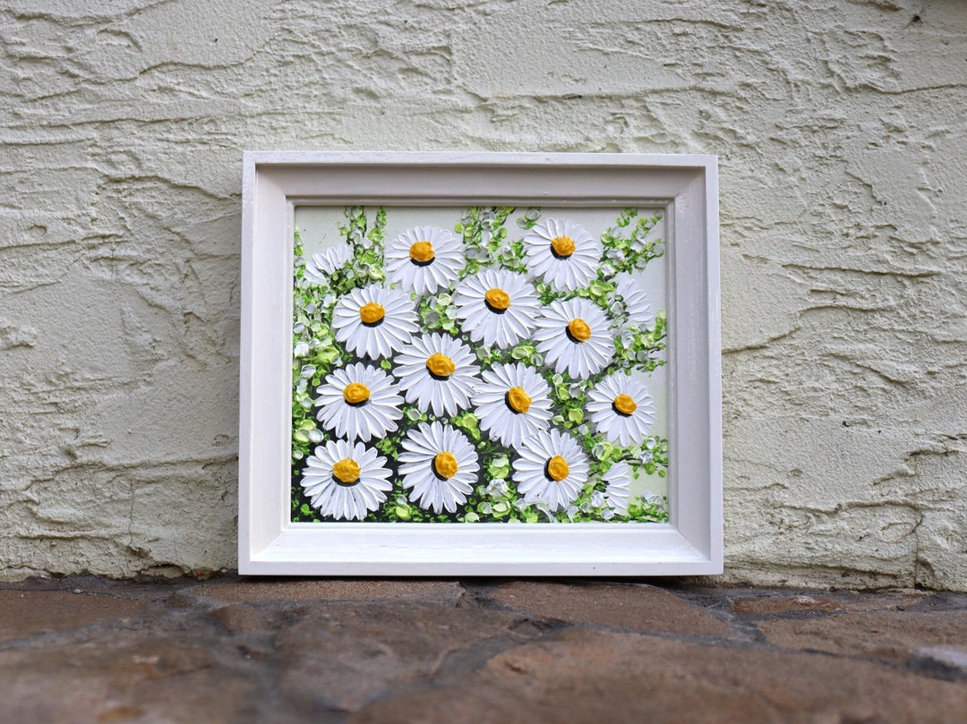 Daisy Oil Painting Original Art Small Artwork Framed Flowers White ...