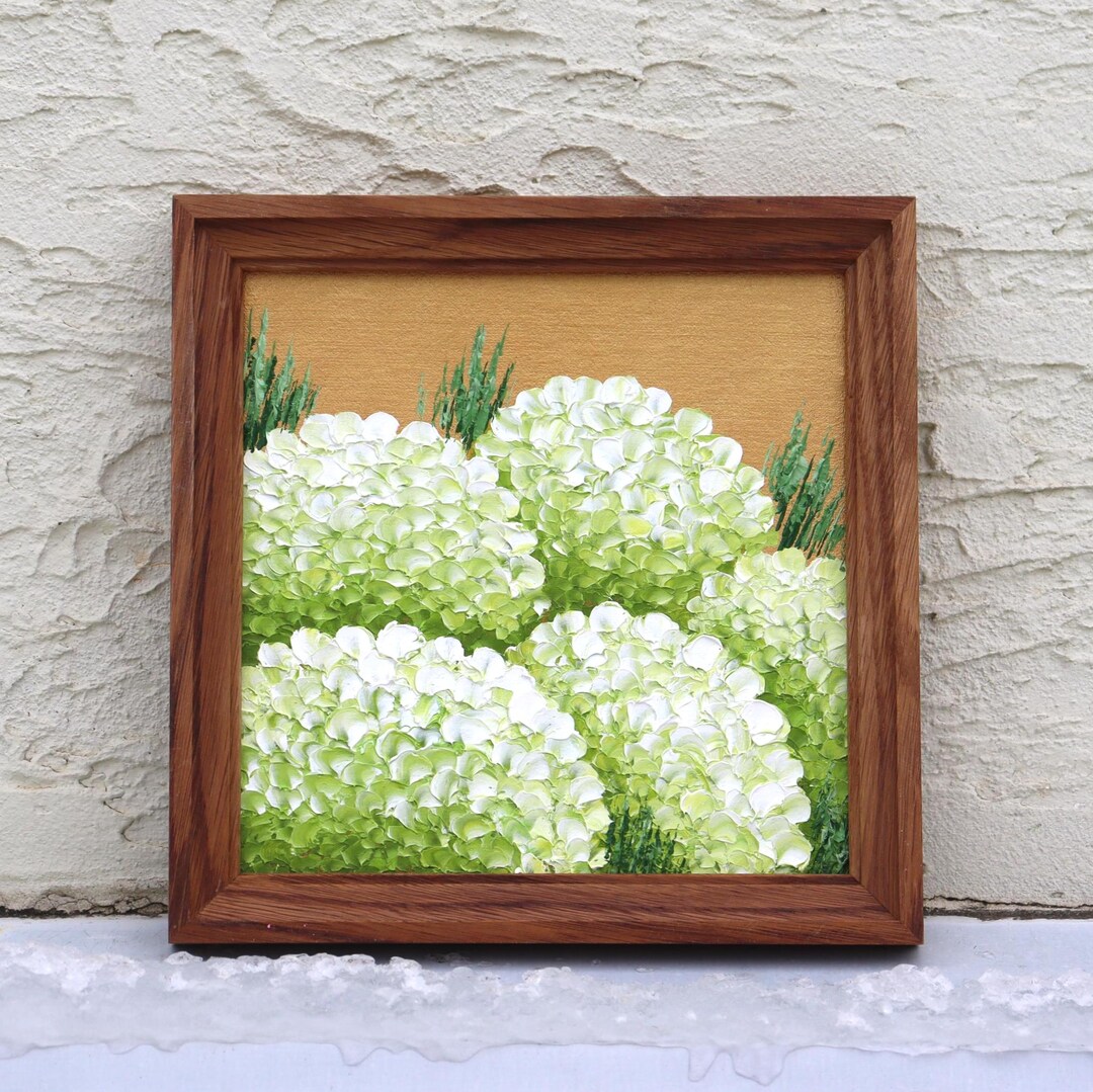 Hydrangea Oil Painting Square Original Flower White Artwork Impasto ...