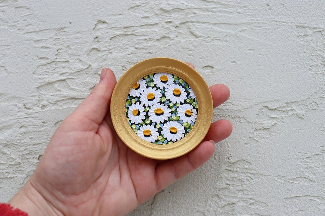 Daisy Miniature Painting Original Floral Art Small Round Artwork Mini ...
