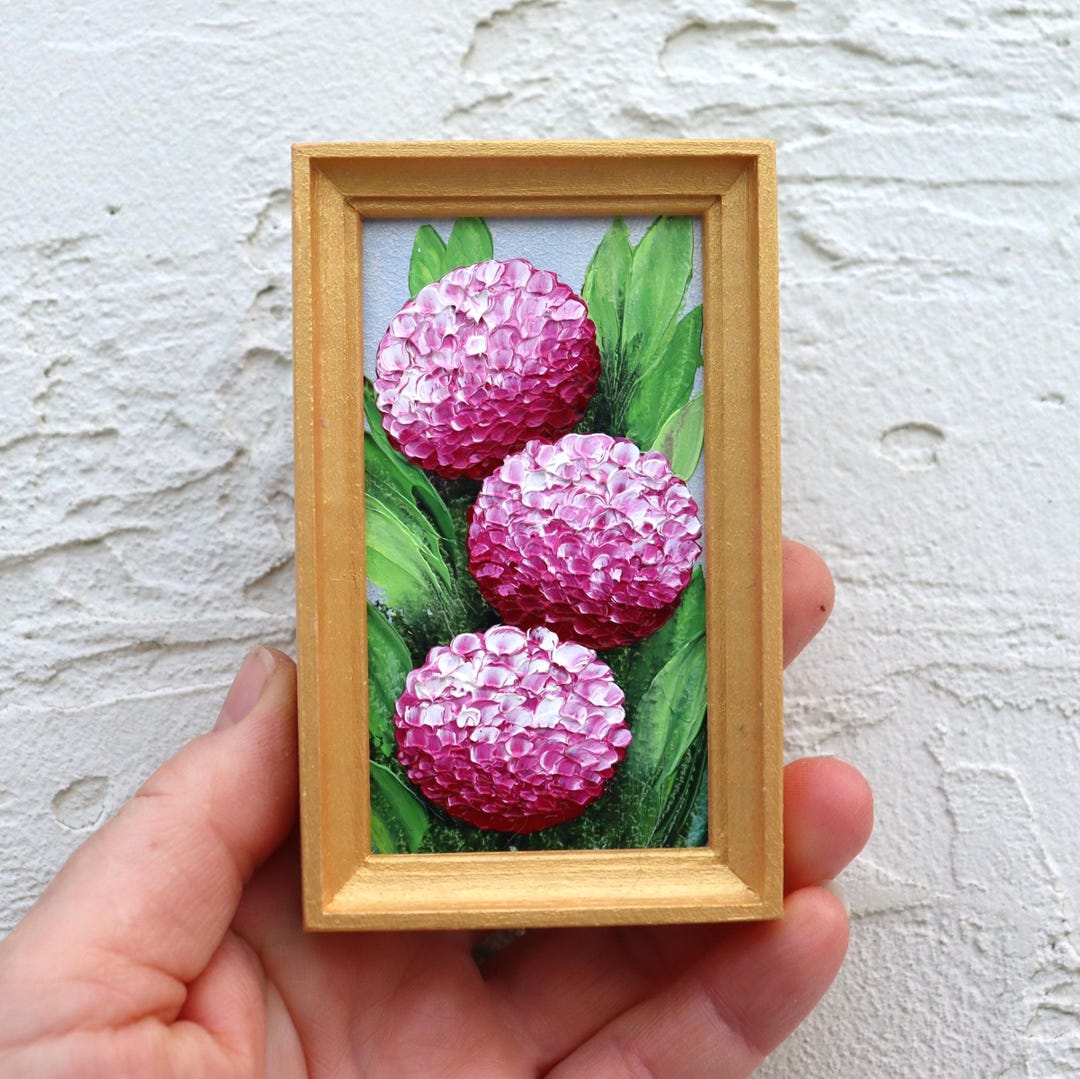 Hydrangea Oil Painting Pink Flowers Original Artwork Impasto Miniature ...