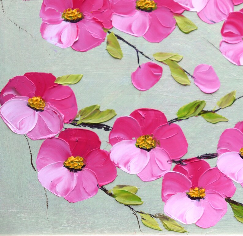 Sakura Oil Painting Cherry Blossom Pink Artwork Flower Original Wall ...