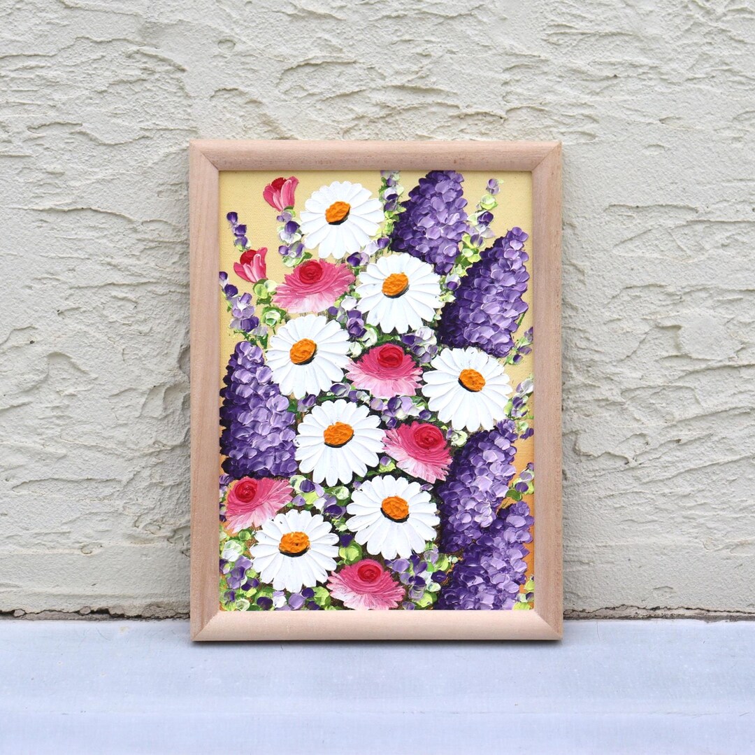 Daisies and Lilacs Oil Painting Floral Art Original Small Artwork 7х5in ...