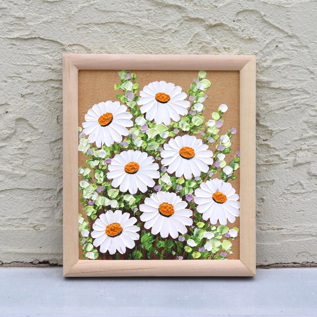 Daisy Oil Painting Original Art Small Impasto Artwork Flowers White ...