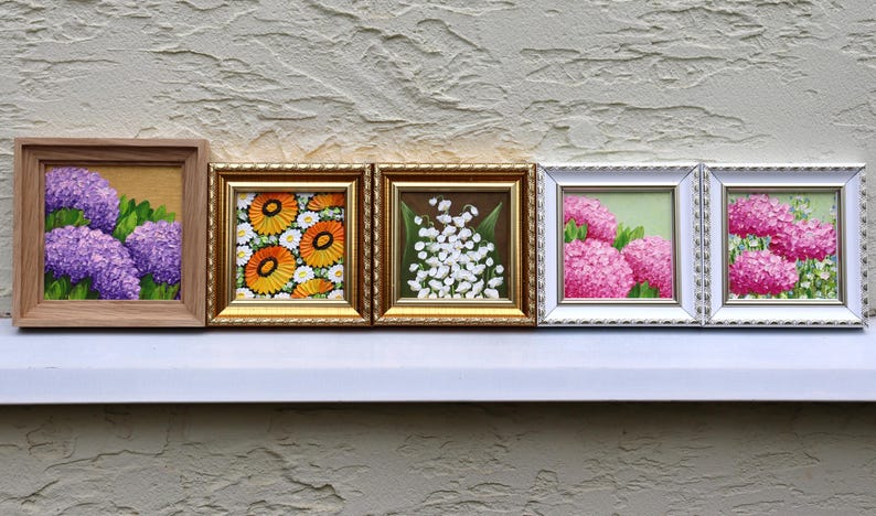 Hydrangea Oil Painting: Original Square Small Purple Artwork Floral ...