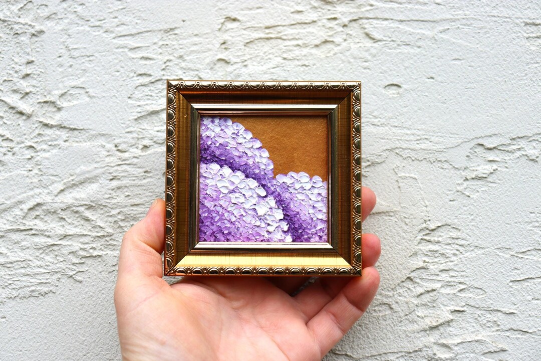 Purple Hydrangea Oil Painting Flowers Original Small Artwork Miniature ...