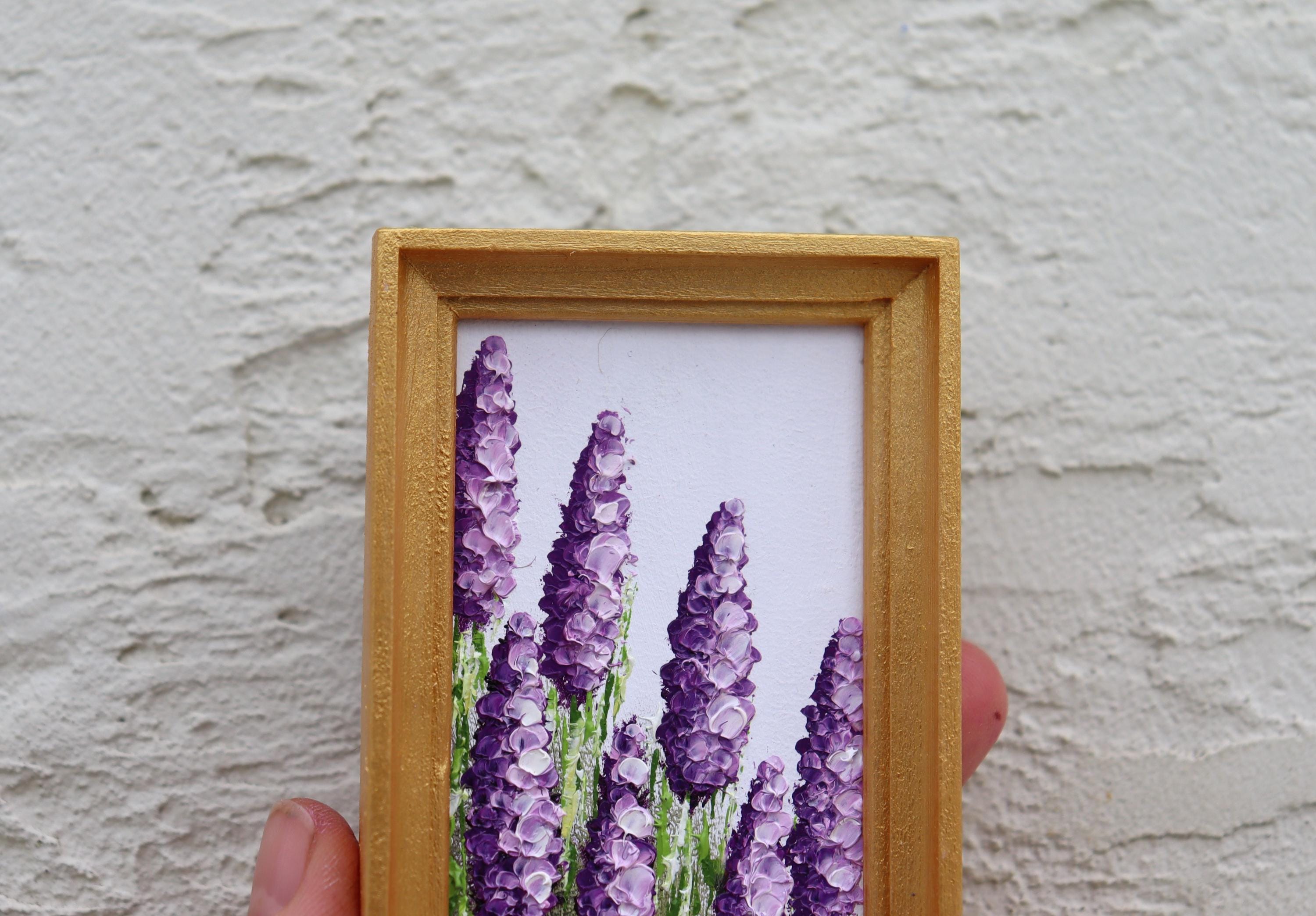 Lavender Mini Painting Purple Flowers Artwork Oil Impasto Original Wall ...