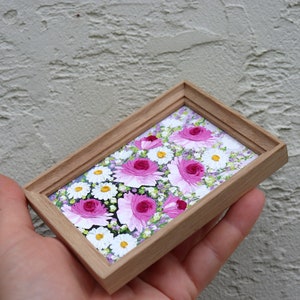 Roses Painting Small Artwork Pink Flowers Roses Daisy Oil Painting Frame Floral Miniature Impasto Original Art Wall Art image 4