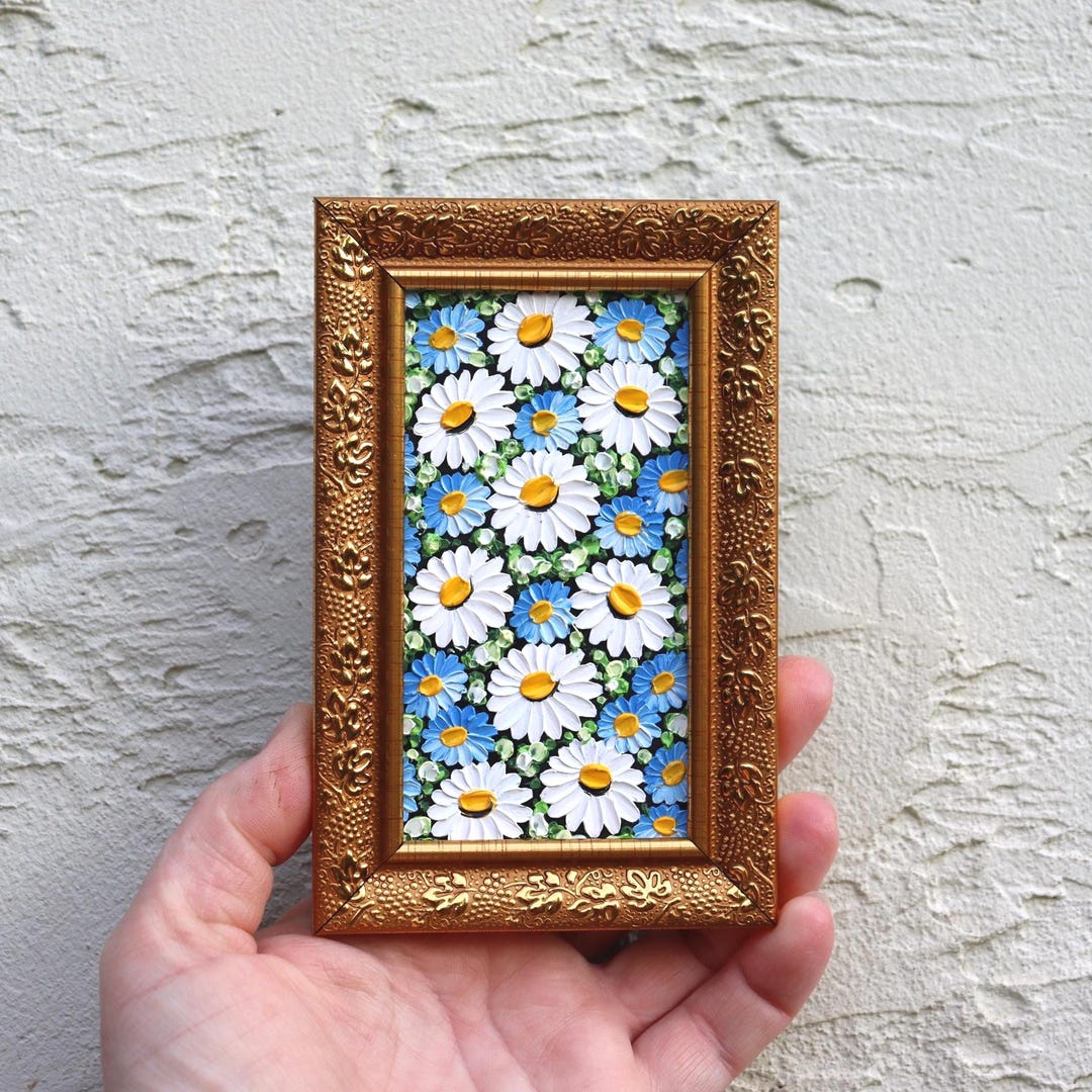 Daisy Miniature Painting Original Floral Art Small Artwork Oil Painting ...