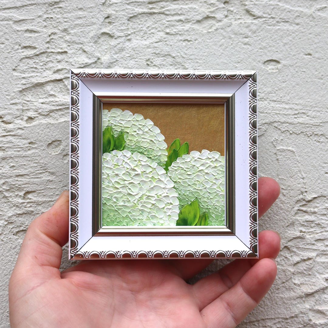 White Hydrangea Oil Painting Original Miniature Artwork Impasto Floral ...