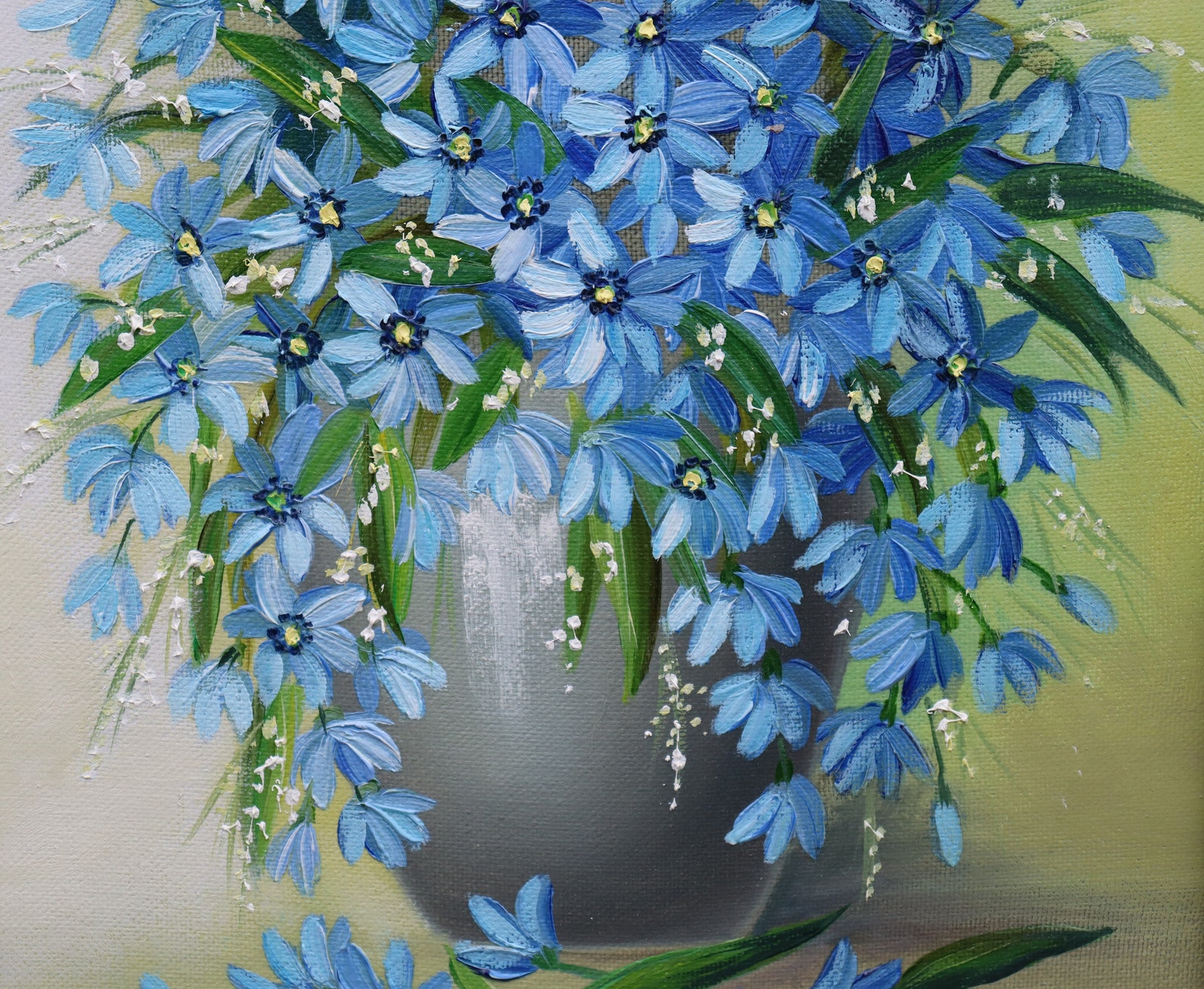 Snowdrop Painting Original Art Canvas Blue Flower Bouquet | Etsy