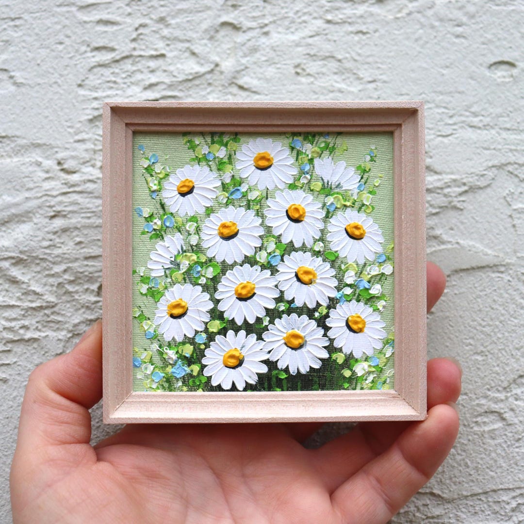 Daisy Painting White Flowers Original Oil Artwork Impasto Floral Small ...