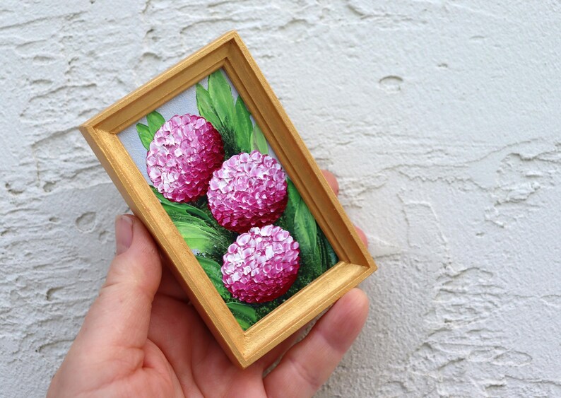 Hydrangea Oil Painting Pink Flowers Original Artwork Impasto Miniature ...