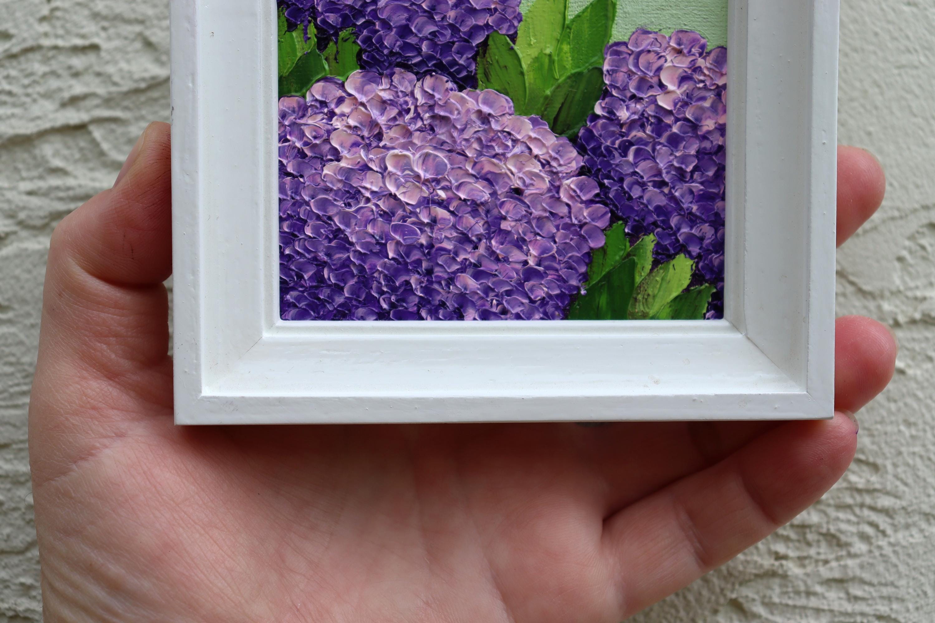 Hydrangea Oil Painting: Original Square Small Purple Artwork Floral ...