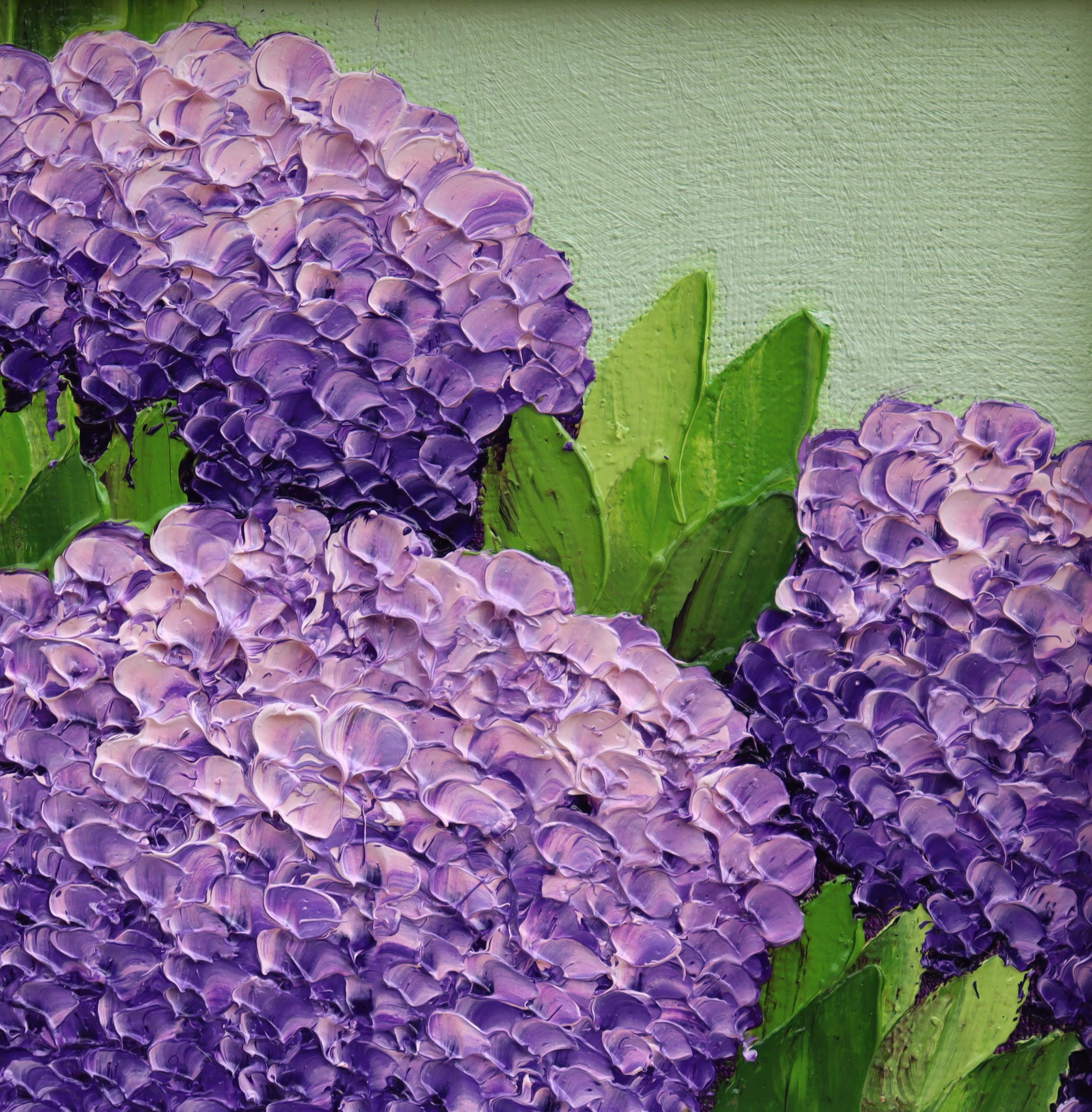 Hydrangea Oil Painting: Original Square Small Purple Artwork Floral ...
