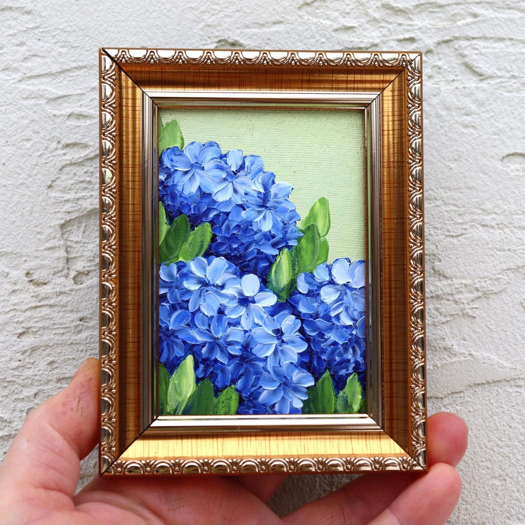 Hydrangea Oil Painting Blue Floral Impasto Art Original Miniature ...