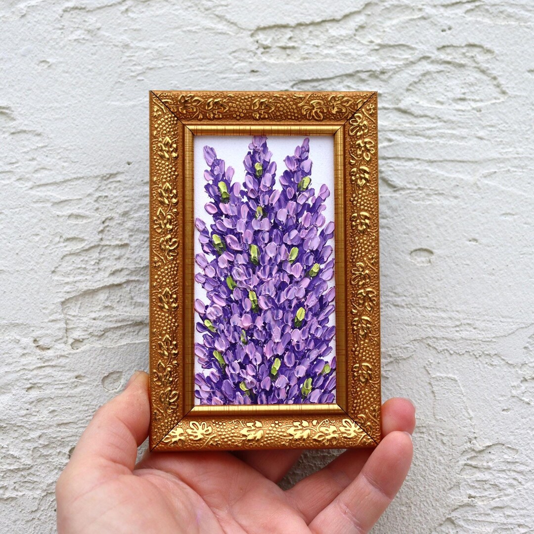 Lavender Oil Painting Impasto Original Miniature Floral Art Purple ...