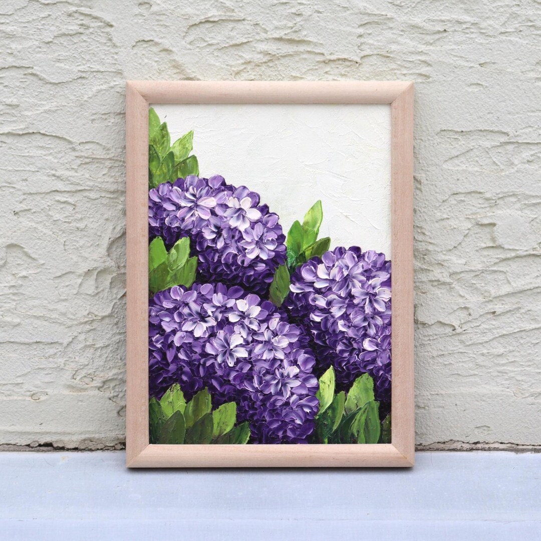 Hydrangea Oil Painting Purple Flowers Original Small Artwork Impasto ...