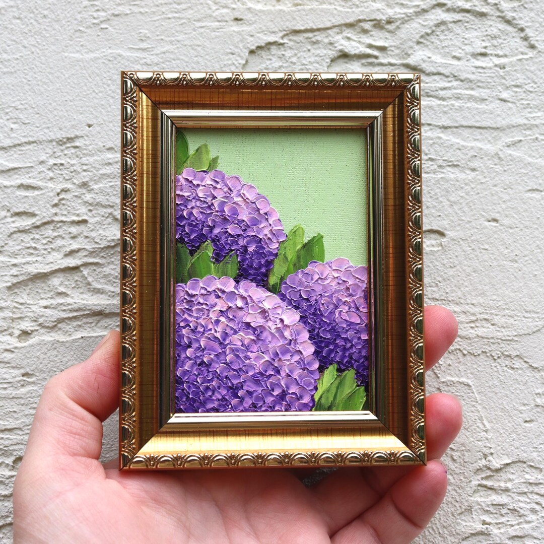 Purple Artwork Hydrangea Oil Painting: Original Small Impasto Floral ...