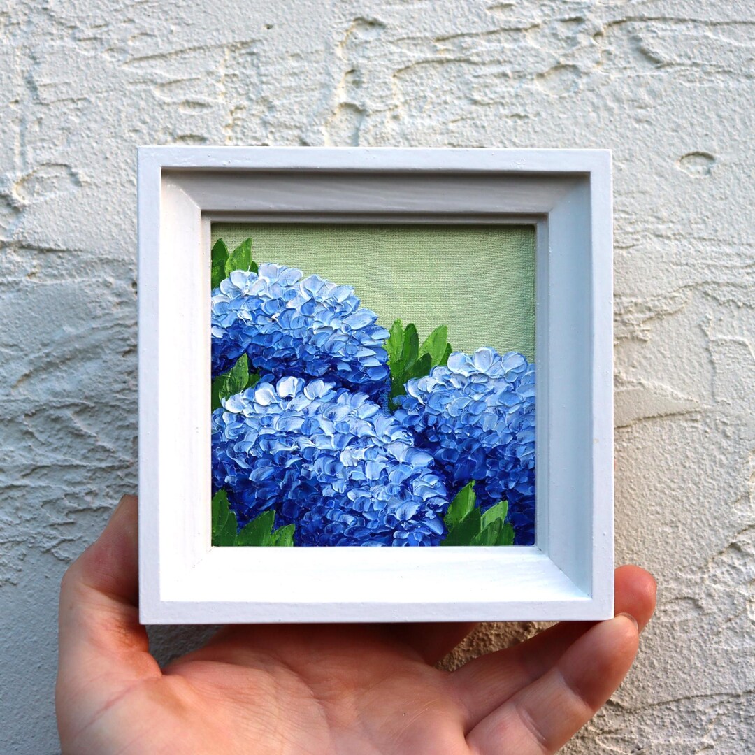 Hydrangea Oil Painting Blue Flowers Original Flower Art Miniature ...