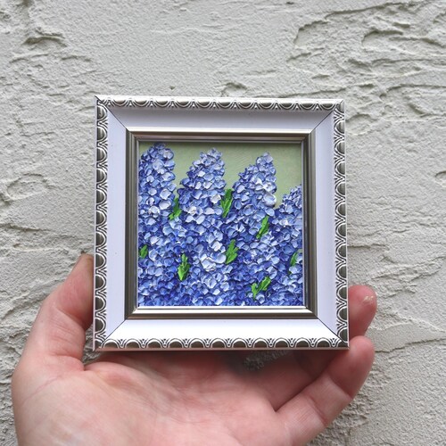 Forget-Me-Nots Painting: Small Floral Oil Artwork, Framed Miniature Art