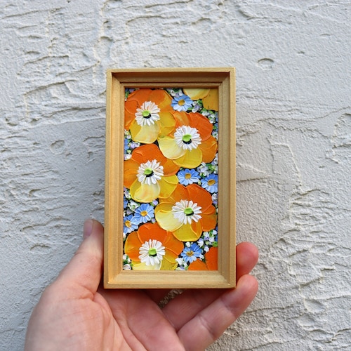 California Poppy Original Oil Painting Miniature Yellow flower Artwork