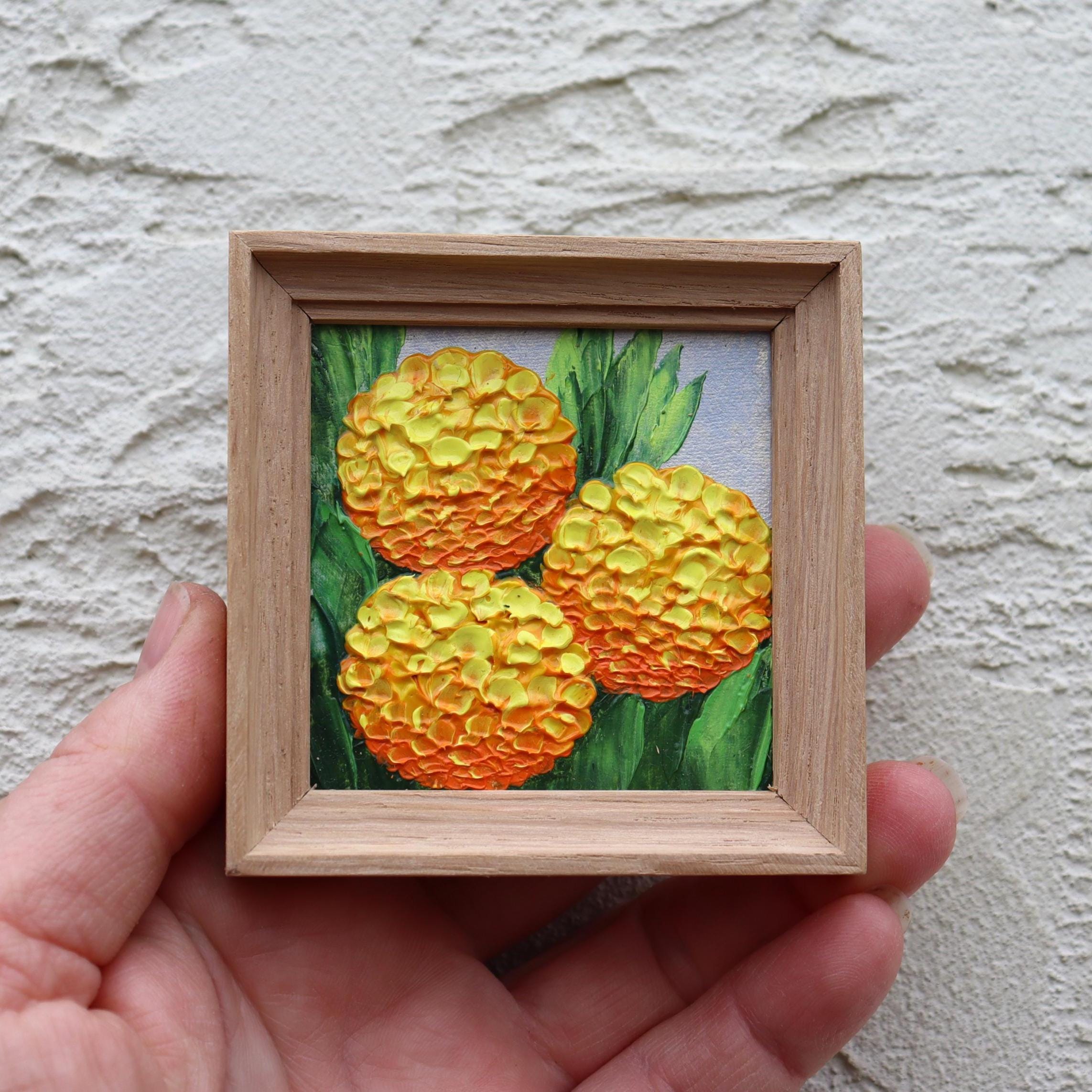 Hydrangea Mini Oil Painting Yellow Flowers Original Artwork Impasto ...