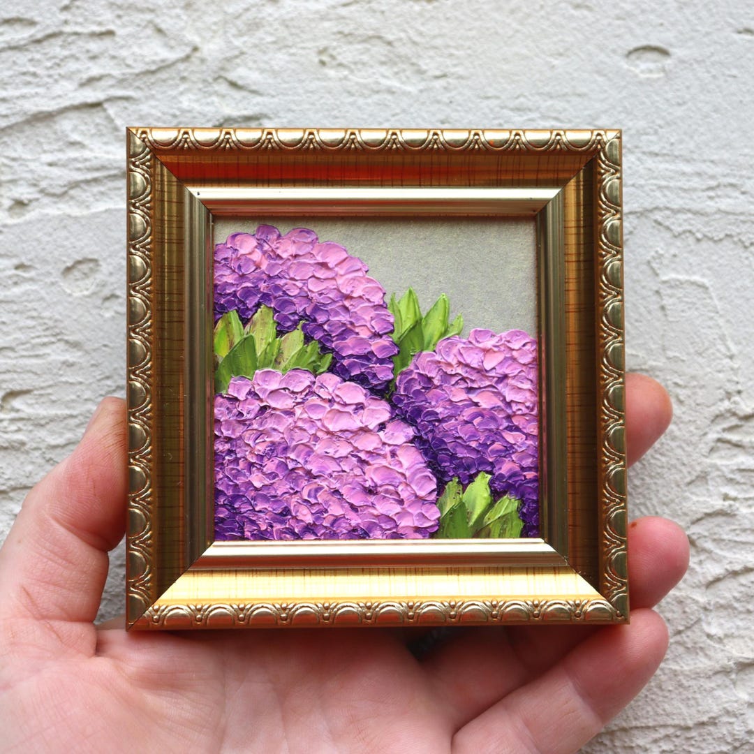 Hydrangea Oil Painting Purple Artwork Original Square Small Impasto Art ...