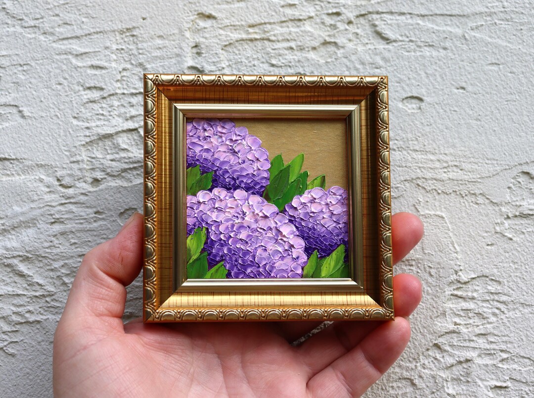 Hydrangea Oil Painting Purple Small Flowers Original Artwork Miniature ...