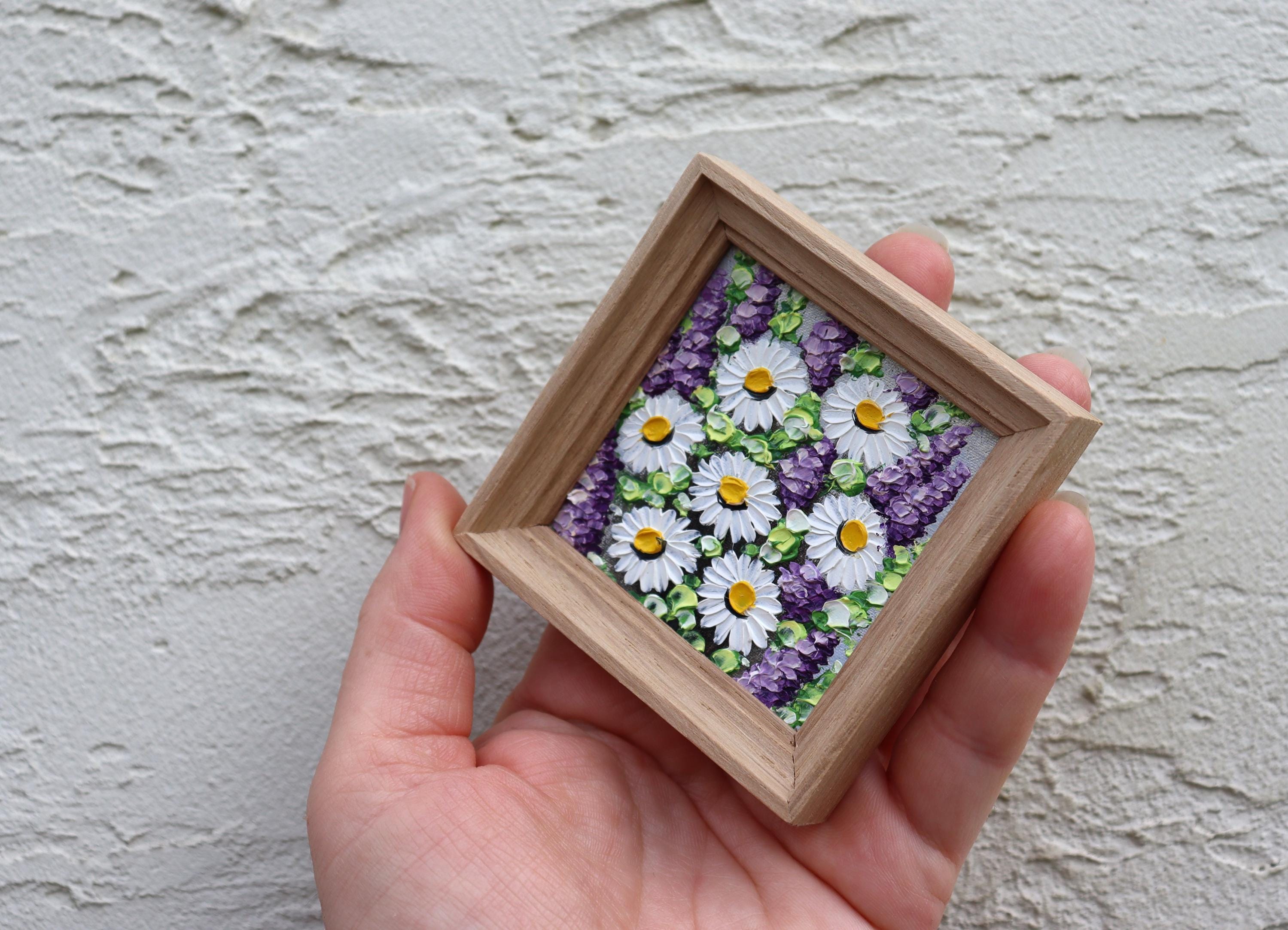 Original Impasto Oil Painting: Daisy Lilac Floral Miniature Wall Art (2 ...