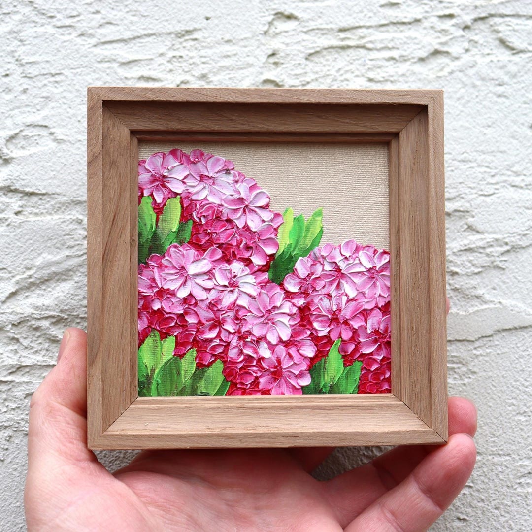 Hydrangea Oil Painting Original Pink Artwork Miniature Flowers Impasto ...