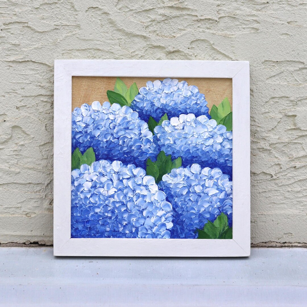 Hydrangea Oil Painting Blue Flowers Original Artwork Impasto Wall Art ...